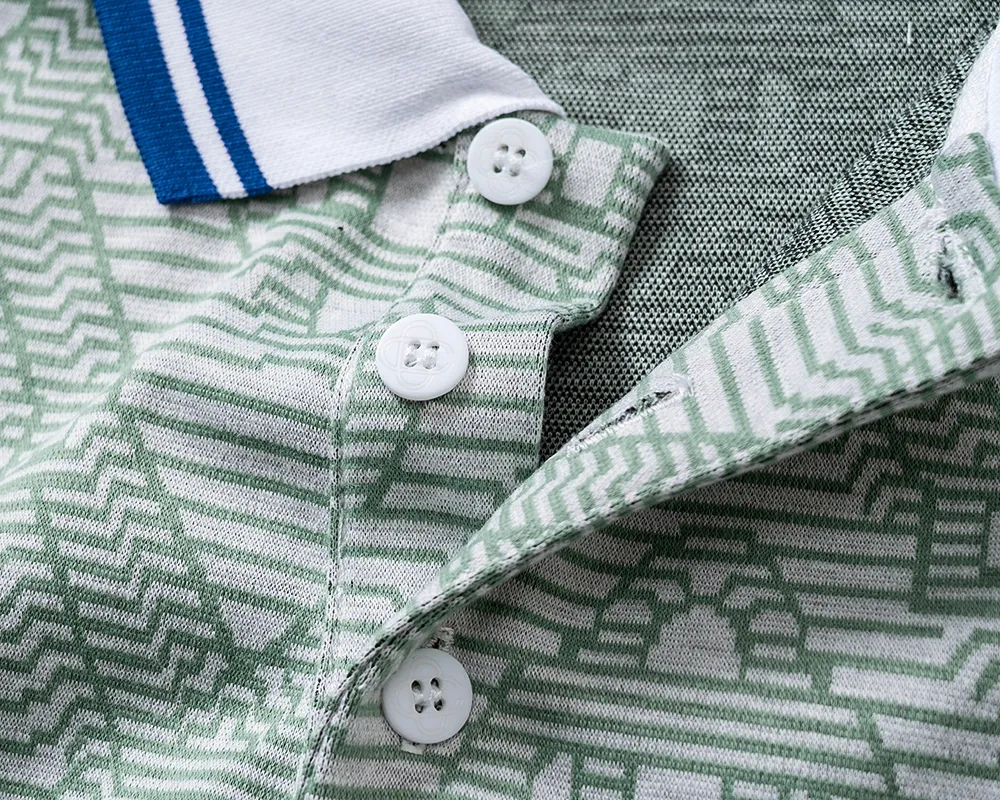 30165# 2026 spring and summer official website New Arrival lapel T-shirt, knitted jacquard fabric is handsome, the fabric is comfortable, the workmanship is rigorous, and the stitching is neat. Good upper body effect·Sizes M-3XL Light Green
